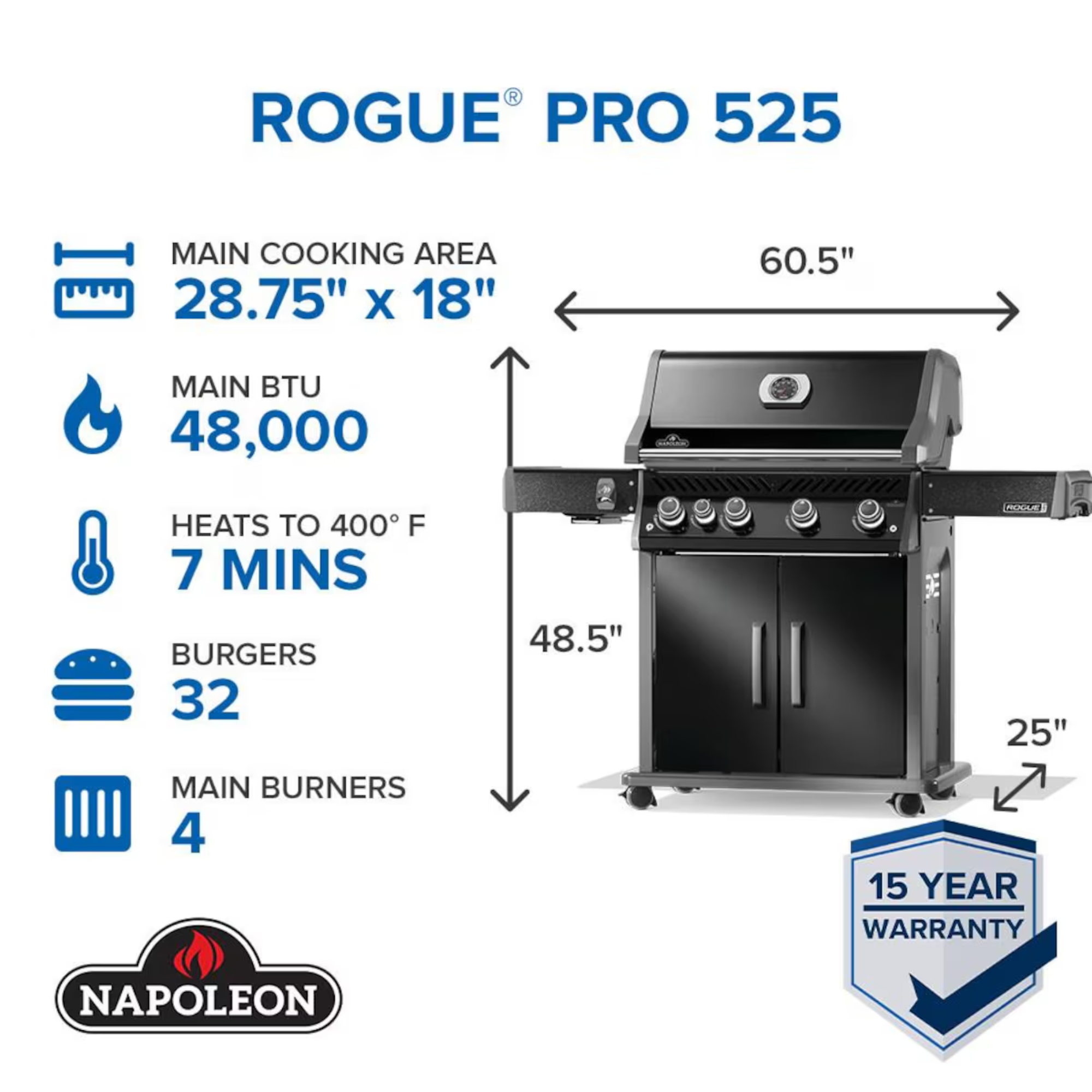 Rogue® PRO 525 Series Gas Grill with Infrared Side Burner